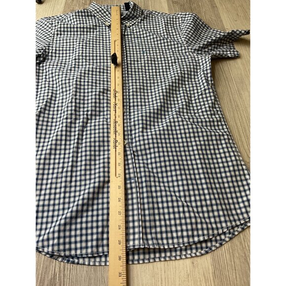 Izod Mens Medium Blue & White Checkered Short Sleeve Button-Down Shirt - Picture 6 of 8